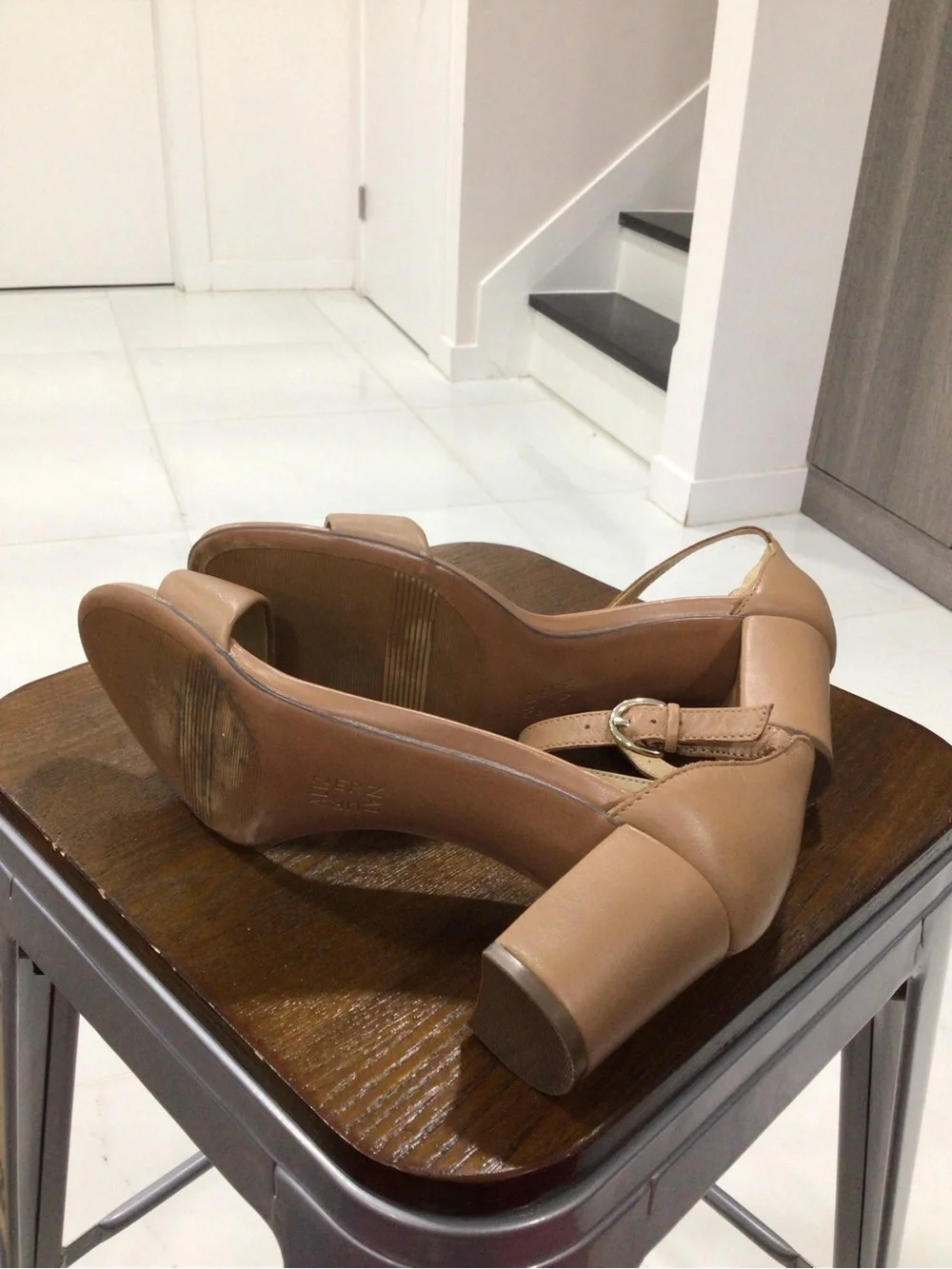Naturalizer Blush Tan Ankle-Strap Block Heels